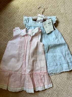 Ralph Lauren Pink & Light Blue Linen Blend Girls Dresses